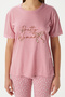 Women's Pretty Woman Viscose Crew Neck Short Sleeve Pink Bottom Top Pajamas Set - 4