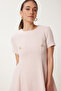 Button Detailed Mini Flared Tweed Dress Pink Lus0106 - 3