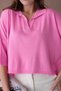 Knitwear Fabric Polo Neck Oversize Fit Crop Pink Women's Blouse 002 - 2