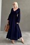 Navy Blue V-Neck Long Sleeve Slit Dress Sh228 - 6