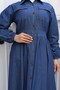 Button Detailed Denim Dress Navy Blue 6776 - 3