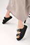 Adara Black Color Straw Double Buckle Women's Slippers - 4