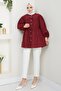 Stone Buttoned Gathered Claret Red Shirt - 3