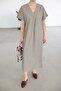 Women's Raw Linen V-Neck Dress Mink 3131