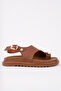 Women's Tan Leather Daily Gold Ring Flip Flop Sandals - 5