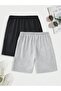 Unisex 2-Piece Classic Plain Combed Shorts Grey-Black - 2