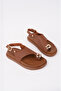 Women's Tan Leather Daily Gold Ring Flip Flop Sandals - 6