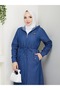 Full-Length Thin Denim Trench Coat with Elastic Cuffs - 8