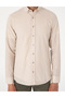 Beige Linen Look Slim Fit Long Sleeve Shirt 50307025-Vr011 - 6