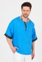 Wide Collar Half Button Ethnic Patterned Shirt