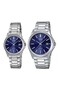 Lover Couple Wrist Watch with Dial Dark Blue Band Metallic Color