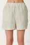 Women's Cream Green Striped Muslin Shorts with Pockets Rg00059 - 4