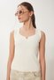 Women's Cream Sleeveless Summer Knitwear Blouse Mt00157 - 4