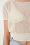 Women's Cream Openwork Summer Crop Knitwear Blouse Za00076 - 4