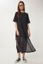 Women's Black Stretchy Knitted Top Lace Skirt Dress Cr00486