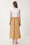 Women's Biscuit White Knitted Top Summer Poplin A-Line Dress Ub00289 - 5