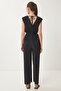 Women's Black Padded Pleated Knitted Jumpsuit An00235 - 5