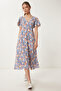 Women's Blue Cream Floral Patterned Summer Viscose Dress Ub00382 - 3