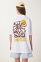 Women's White Printed Cotton Knitted T-Shirt Zv00300 - 4