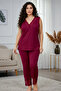 Bordo V Yaka Dantelli Örme Pijama Takımı TBBSS25AI00111
