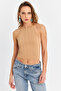Women's Camel Sleeveless Crop Blouse Tf63-90 - 3