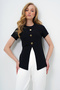 Women's Black Crew Neck Gold Button Detailed Slit Ottoban Blouse Alc-X14169 - 3