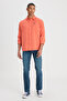 Relaxed Fit Wide Cut 100% Cotton Orange Shirt - 5