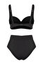 Siyah Nervürlü Balconette Kaplı Hipster Yüksek Bel Bikini Takımı TBESS25BT00143 - 6