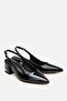 Women's Patent Leather Black Open Back Heeled Shoes - 5
