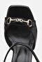 Women's Black Buckle Wedge Heeled Sandals - 5