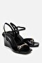 Women's Black Buckle Wedge Heeled Sandals - 3