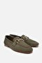 Women's Leather Khaki Buckle Loafer - 5