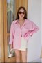 Women's Pink Single Pocket Detailed Off-Shoulder Oversize Shirt
