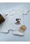 Bebe Kids Teddy Bear Cloud Pattern Snap Fastener Short Sleeve Shorts Jumpsuit (Zıbın) Şeker Kasar 100% Cotton - 2