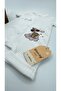 Bebe Kids Teddy Bear Cloud Pattern Snap Fastener Short Sleeve Shorts Jumpsuit (Zıbın) Şeker Kasar 100% Cotton - 6