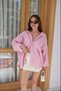 Women's Pink Single Pocket Detailed Off-Shoulder Oversize Shirt - 2