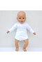 White Plain Long Sleeve Bottom Snap-On Bodysuit - 5