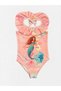 Girl's Pink Color Mermaid Pattern Ruffled Cross Strap Tight Woven Quick Dry Stretchy Swimsuit