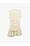 Crew Neck Sleeveless Draped Detail Tulle Floral Asymmetrical Mini Dress - 3