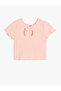 Bow Detailed Short Sleeve Crew Neck Cotton Crop T-Shirt