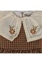 Girl's Ecru Brown Plaid Patterned Collared Scalloped Flower Embroidered Dress - 5