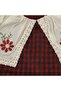 Girl's Ecru Red Plaid Patterned Collared Scalloped Flower Embroidered Dress - 5