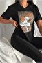 Women's Black Large Size Hat Women's Sequin Sequin Embroidered 100% Cotton T-Shirt Xl-2Xl-3Xl - 5