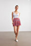Women's Pink Flower Pattern Pleated Mini Length Skirt - 3