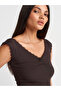31775 Lace Detailed Off-The-Shoulder Top-Dark Brown