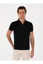 Black Slim Fit 100% Cotton Polo Neck T-Shirt 50300690-Vr046
