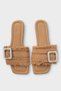 Women's Tassel Detail Buckle Denim Slippers Beige - 6