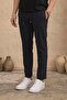 Men's Slim Fit Tie Waist Textured Navy Blue Trousers - 4