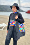 Women's Color Block Transition Detailed Bag Set 4 Piece Hijab Swimsuit Set 8324 - 4