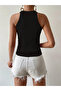 Women's Sleeveless Halter Neck Mini Argyle Knitwear Blouse - 6